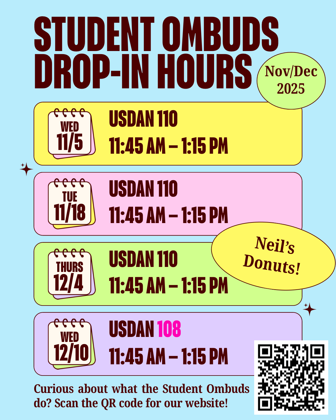 Image displays the same information on the webpage, displaying the dates and times for Drop-Ins
